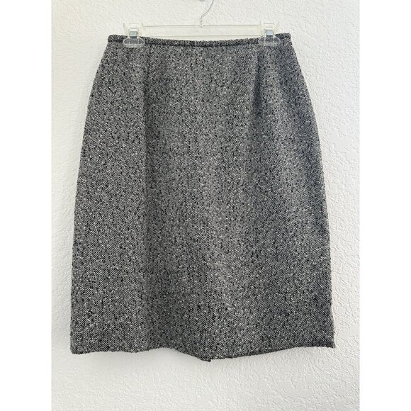 EVAN PICONE Pencil Skirt Tweed 8 Marled B&W 81% Worsted Wool Preppy Old MoneyVTG - Picture 1 of 10